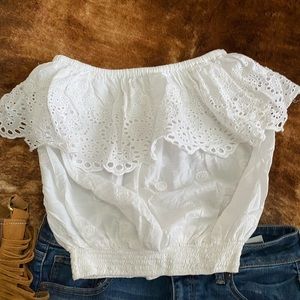 White Eyelet Crop Top by Soliel Blue